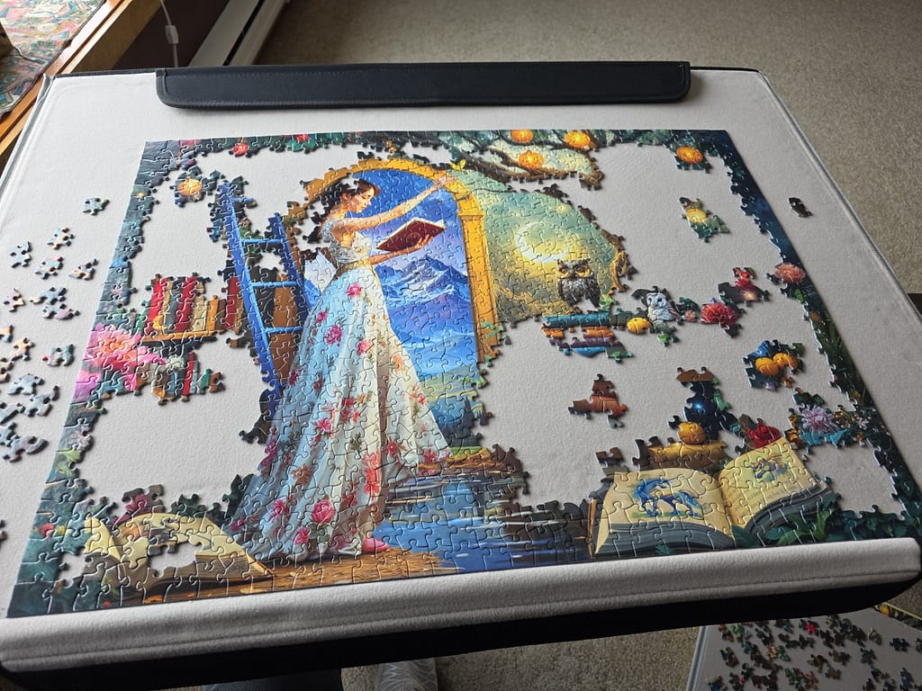 half finished puzzle called "The Librarian"