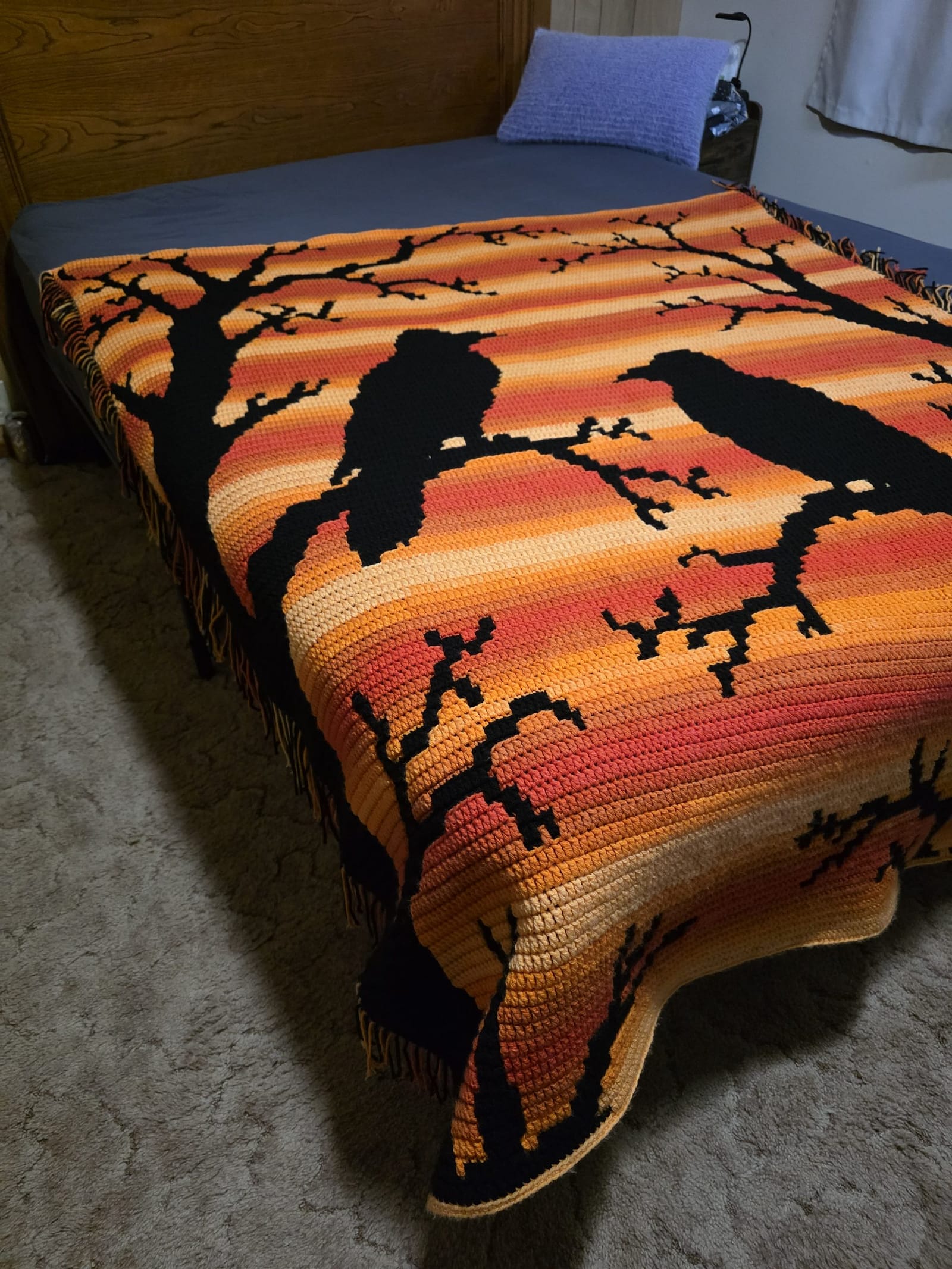 angled view of Woodland Ravens afghan
