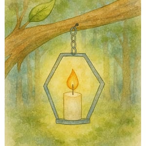 Cover of Deck Interview Journal - lantern in forest